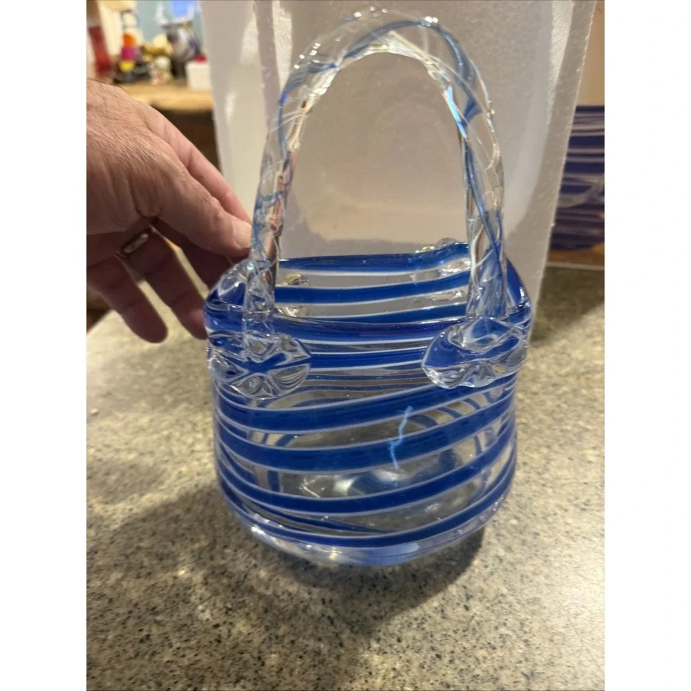 Fifth Avenue Crystal LTD Blue & White Glass Handbag 9